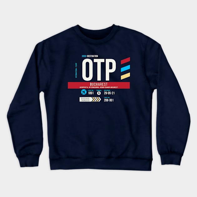 Bucharest (OTP) Airport Code Baggage Tag C Crewneck Sweatshirt by SLAG_Creative